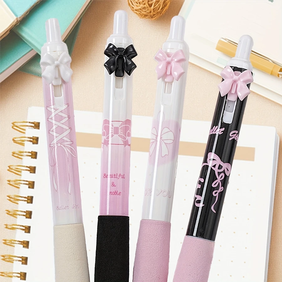 4 Pcs Cute Retractable Pens Cartoon Gel Pens Pens Soft Grip Pens, 0.5mm Black Ink Pen Aesthetic Pens Kawaii Office School Pens S