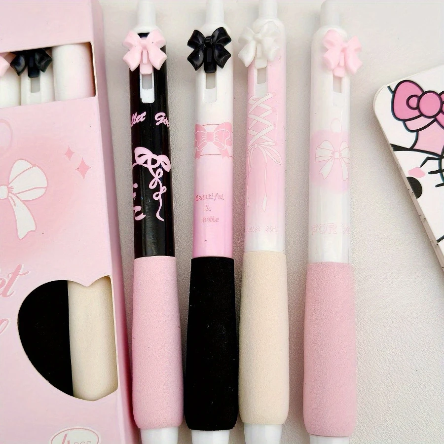 4 Pcs Cute Retractable Pens Cartoon Gel Pens Pens Soft Grip Pens, 0.5mm Black Ink Pen Aesthetic Pens Kawaii Office School Pens S
