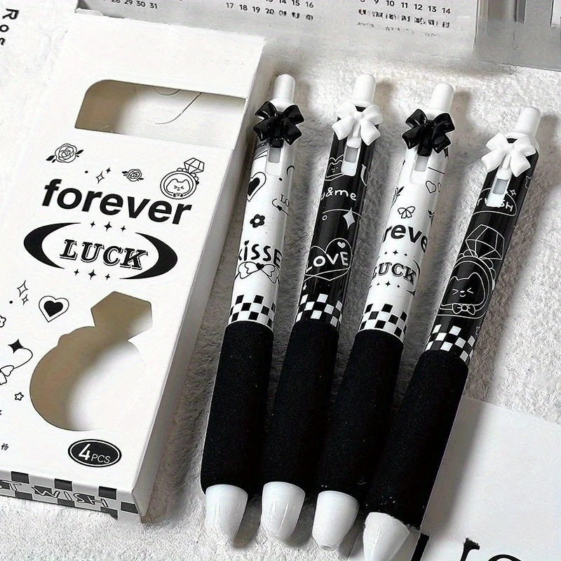 4 Pcs Cute Retractable Pens Cartoon Gel Pens Pens Soft Grip Pens, 0.5mm Black Ink Pen Aesthetic Pens Kawaii Office School Pens S