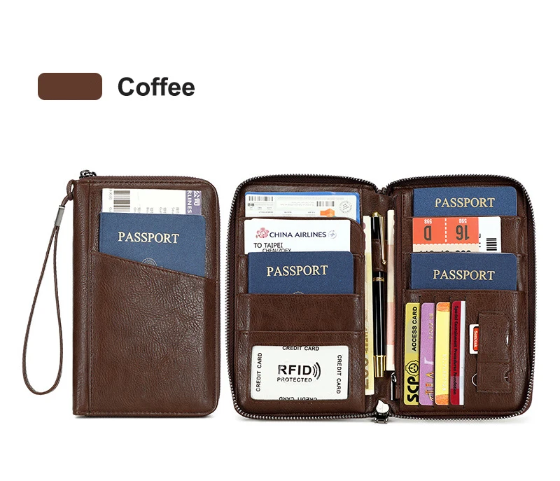 New Travel Passport Clip Wallet Women and Men Multifunctional PU Leather Card Holde RFID Anti Theft Swiping Wallets Storage Bag