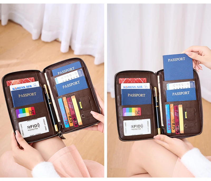 New Travel Passport Clip Wallet Women and Men Multifunctional PU Leather Card Holde RFID Anti Theft Swiping Wallets Storage Bag