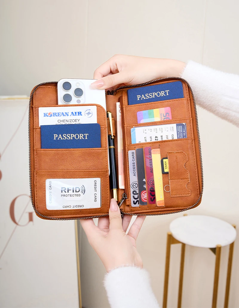 New Travel Passport Clip Wallet Women and Men Multifunctional PU Leather Card Holde RFID Anti Theft Swiping Wallets Storage Bag