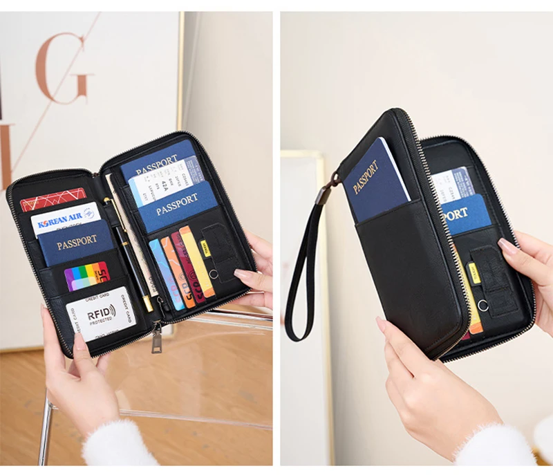 New Travel Passport Clip Wallet Women and Men Multifunctional PU Leather Card Holde RFID Anti Theft Swiping Wallets Storage Bag