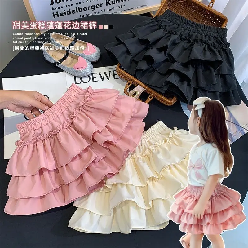 Children Girls Pleated Cake Skirts Summer 2025 Elastic Waist Infant Babys Girls Bubble Skirts Toddler Kids Girls Princess Skirts