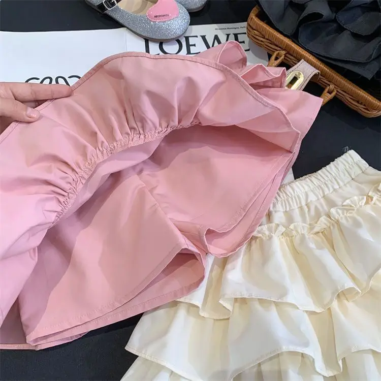 Children Girls Pleated Cake Skirts Summer 2025 Elastic Waist Infant Babys Girls Bubble Skirts Toddler Kids Girls Princess Skirts