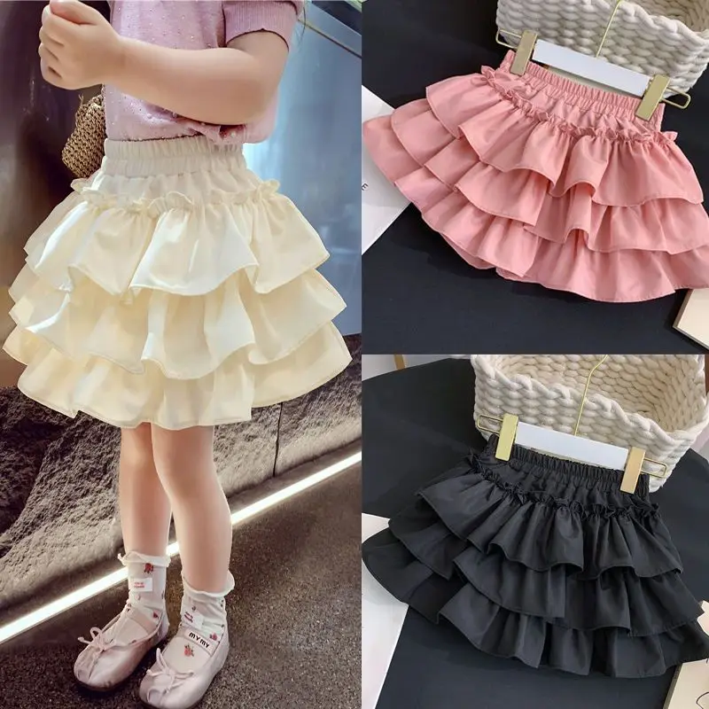 Children Girls Pleated Cake Skirts Summer 2025 Elastic Waist Infant Babys Girls Bubble Skirts Toddler Kids Girls Princess Skirts