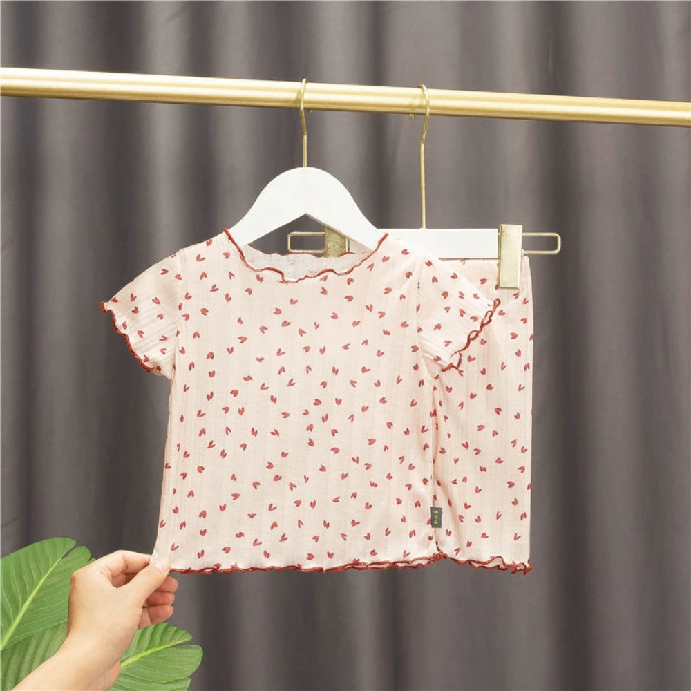 Bear Leader Summer Baby Girls Clothes Love Printed Round Neck Short Sleeve Top+Shorts 2 Piece Set Children's Home Clothing