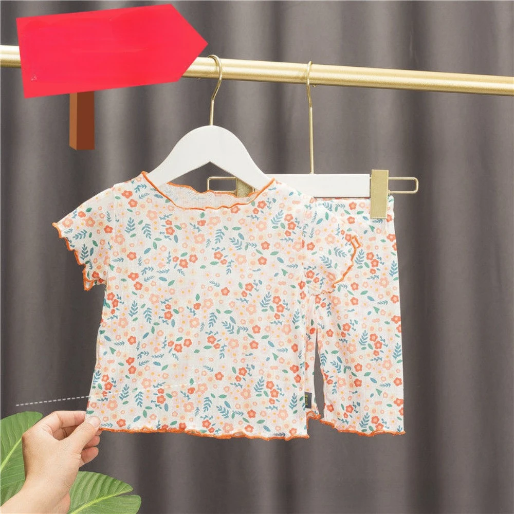 Bear Leader Summer Baby Girls Clothes Love Printed Round Neck Short Sleeve Top+Shorts 2 Piece Set Children's Home Clothing