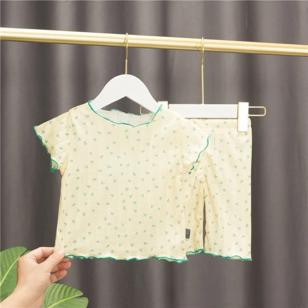 Bear Leader Summer Baby Girls Clothes Love Printed Round Neck Short Sleeve Top+Shorts 2 Piece Set Children's Home Clothing