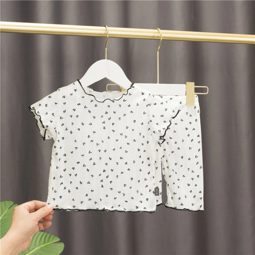Bear Leader Summer Baby Girls Clothes Love Printed Round Neck Short Sleeve Top+Shorts 2 Piece Set Children's Home Clothing