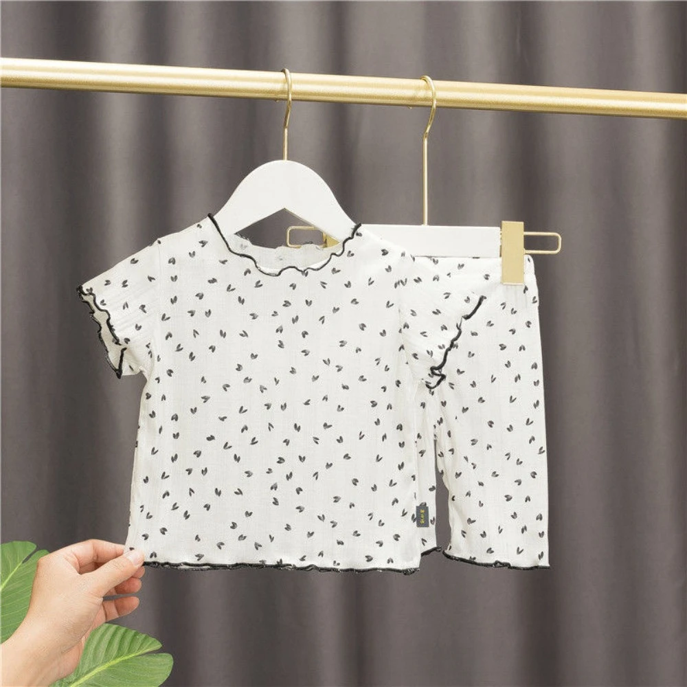 Bear Leader Summer Baby Girls Clothes Love Printed Round Neck Short Sleeve Top+Shorts 2 Piece Set Children's Home Clothing