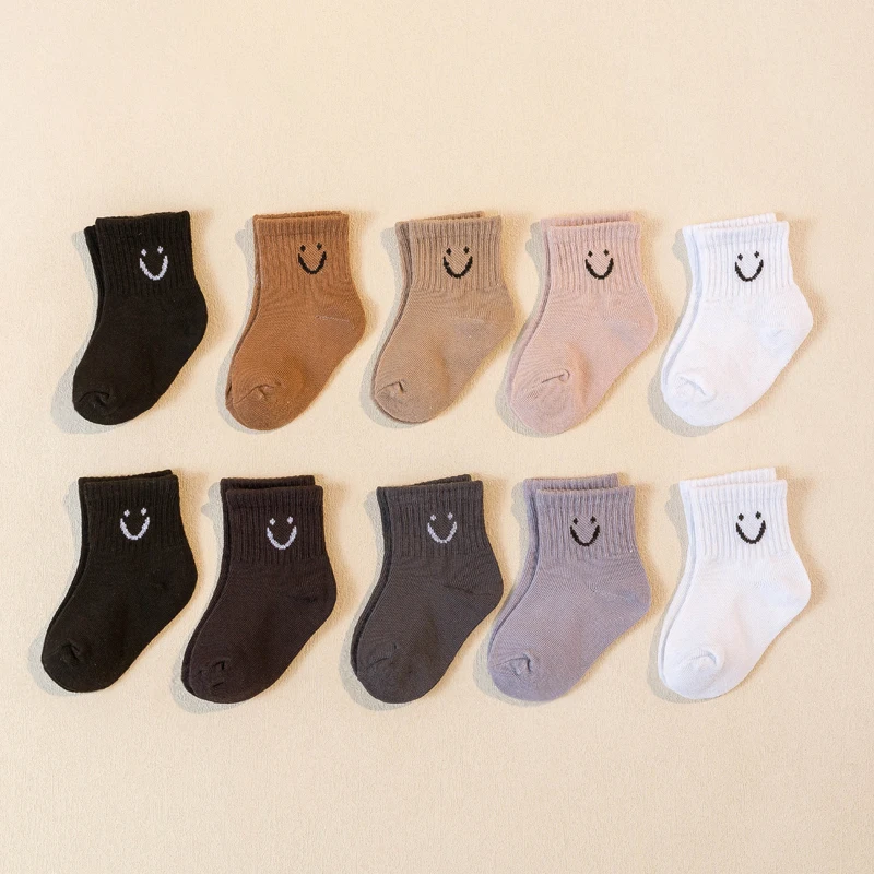 10 Pairs Baby Socks Cute Funny Face Emoticons Pattern Comfortable Kids Boys Girls Socks