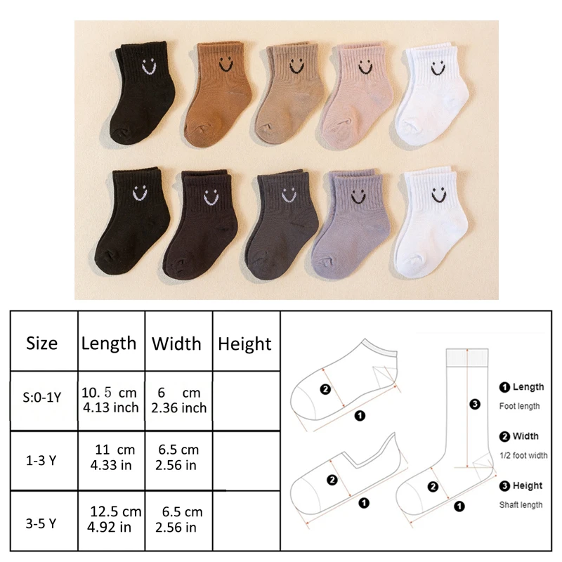 10 Pairs Baby Socks Cute Funny Face Emoticons Pattern Comfortable Kids Boys Girls Socks