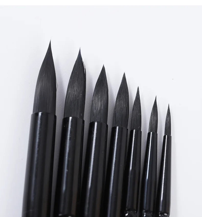 7 Pcs Premium Black Swan Brush Kit for Drawing, Watercolor Techniques, and Fine Art - Professional Artistic Nylon Paint Brushes