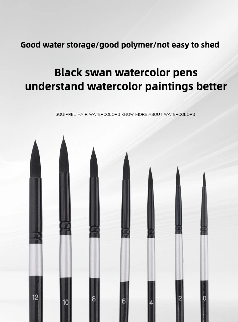 7 Pcs Premium Black Swan Brush Kit for Drawing, Watercolor Techniques, and Fine Art - Professional Artistic Nylon Paint Brushes