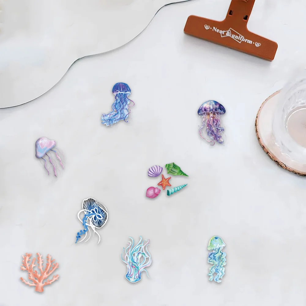 50PCS Set of Tropical Fish Graffiti Stickers Jellyfish Sea Star Shell Coral Stickers Decorative Frame DIY Waterproof Stickers