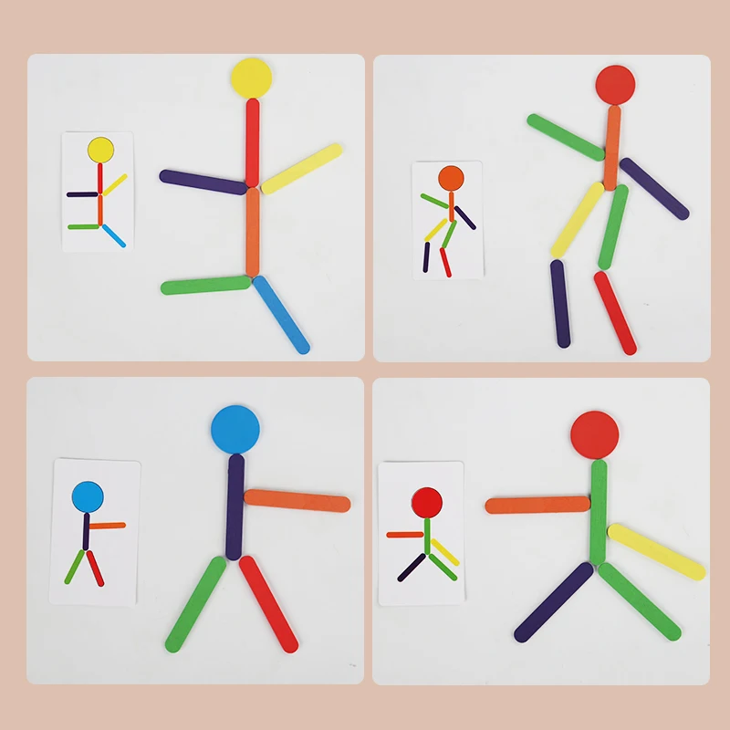 Kids Montessori Fine Motor Training Wooden DIY Shape Matching Puzzle Educational Toys For Children Rainbow Stick Thinking Game