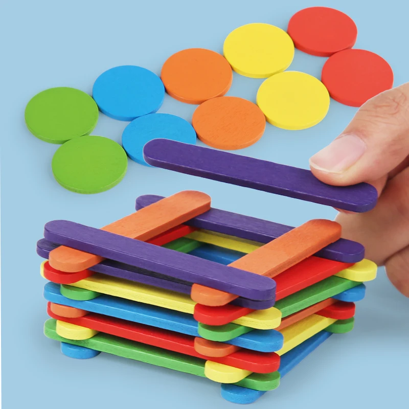 Kids Montessori Fine Motor Training Wooden DIY Shape Matching Puzzle Educational Toys For Children Rainbow Stick Thinking Game