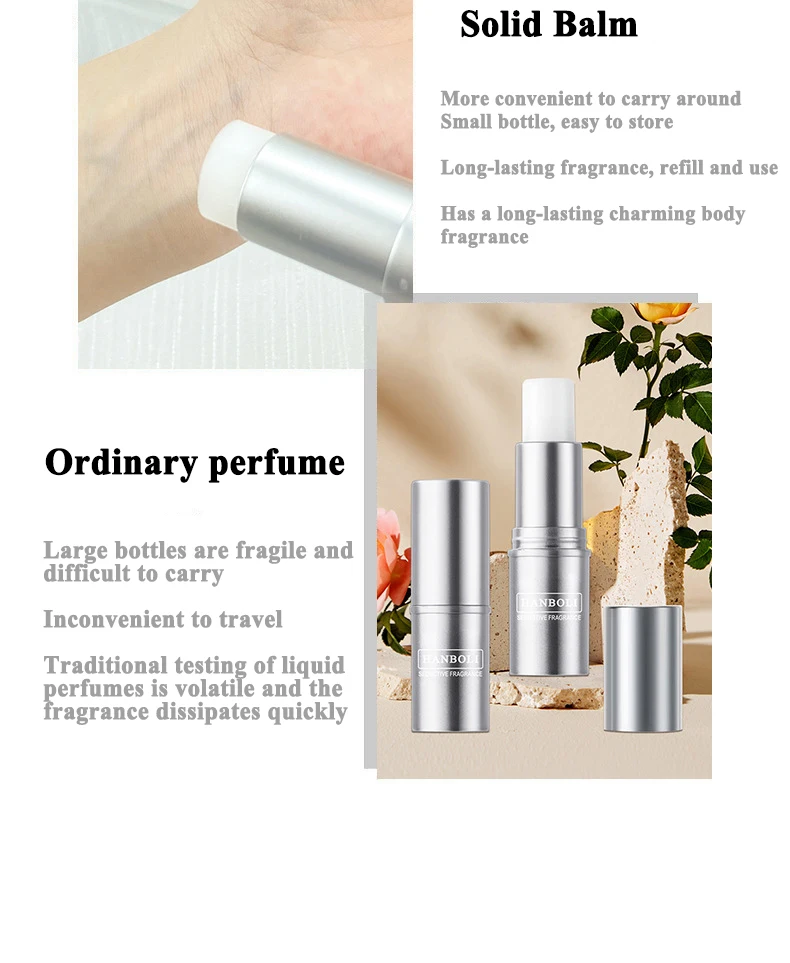 Heart-pounding solid perfume for men and women, light fragrance, long-lasting, natural and fresh perfume, portable perfume