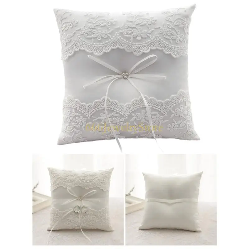 F2TD White Lace Wedding Rings Pillow Bridal Bearer Pillow Vintage Pillow