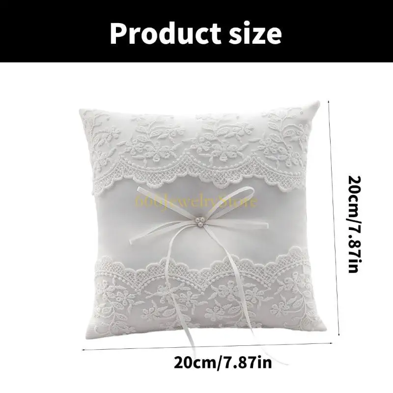 F2TD White Lace Wedding Rings Pillow Bridal Bearer Pillow Vintage Pillow