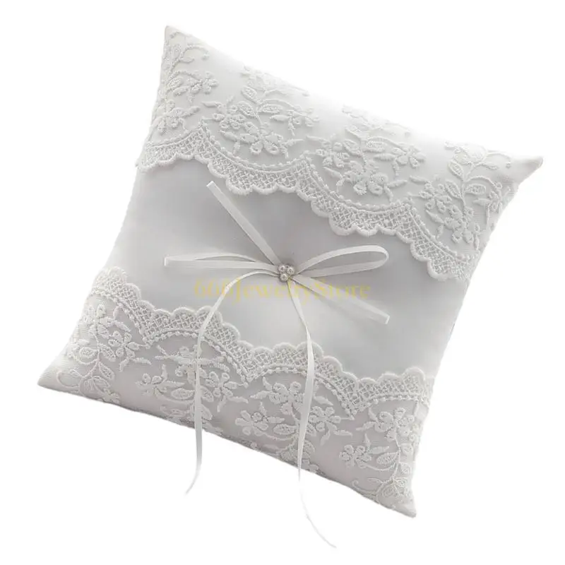 F2TD White Lace Wedding Rings Pillow Bridal Bearer Pillow Vintage Pillow
