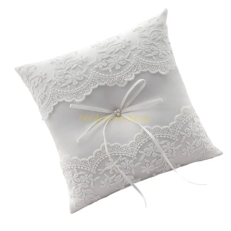 F2TD White Lace Wedding Rings Pillow Bridal Bearer Pillow Vintage Pillow