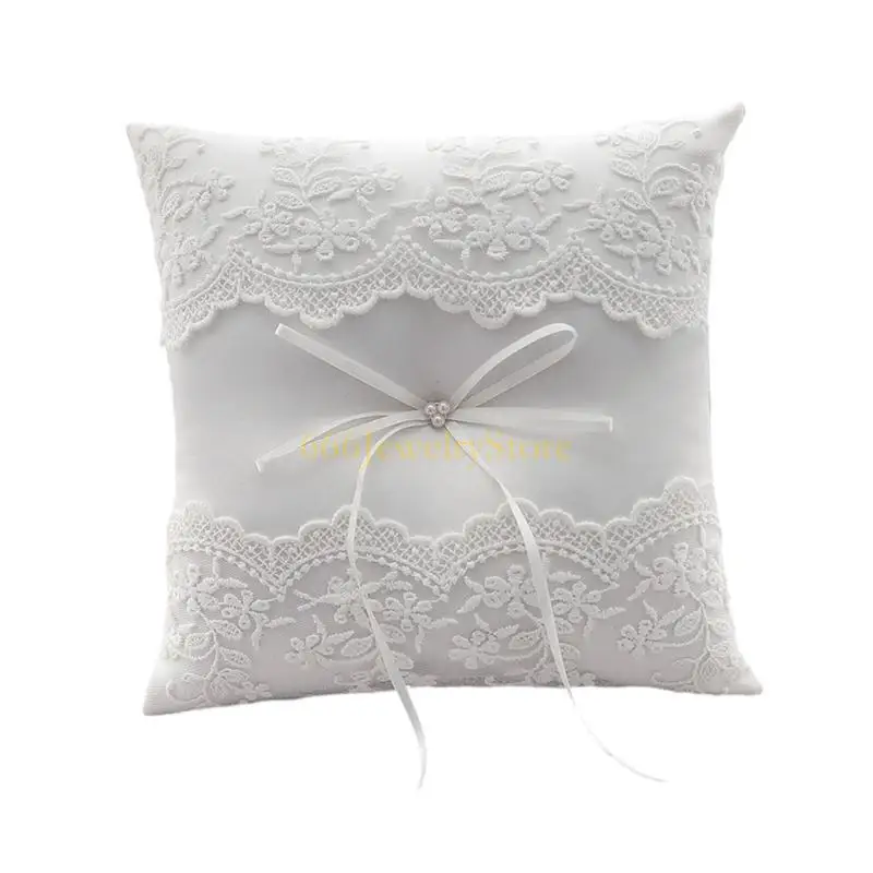 F2TD White Lace Wedding Rings Pillow Bridal Bearer Pillow Vintage Pillow