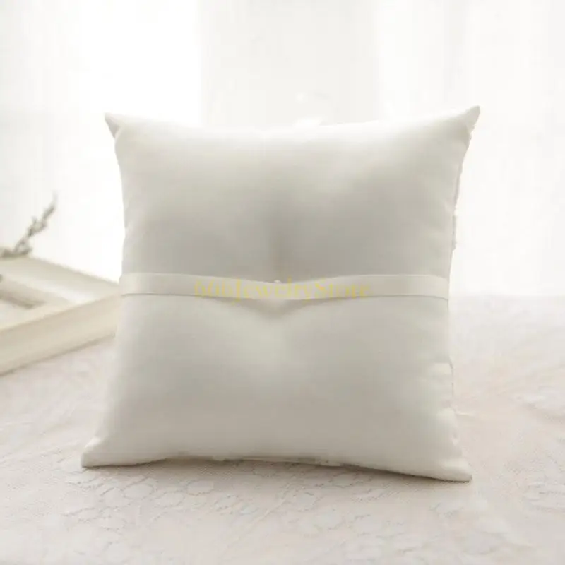 F2TD White Lace Wedding Rings Pillow Bridal Bearer Pillow Vintage Pillow