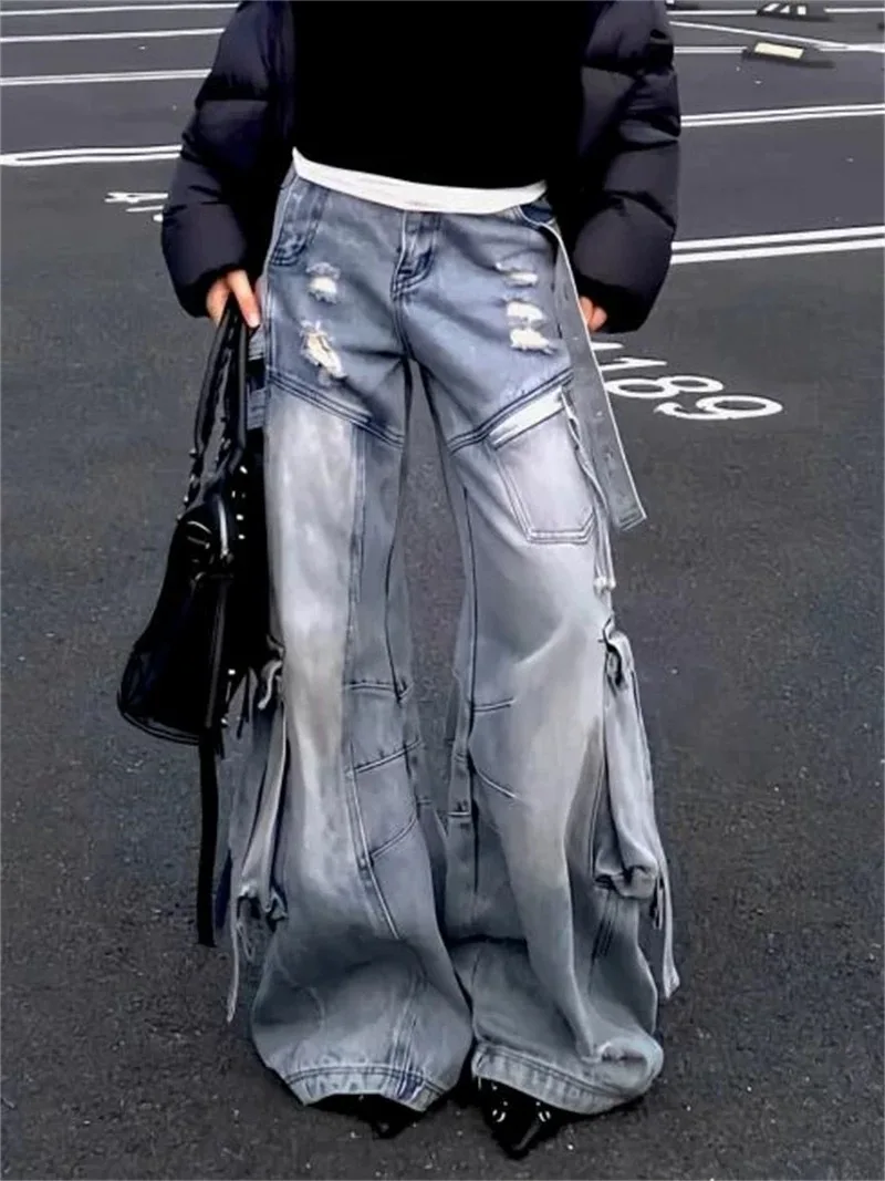 Black Jeans Women American Style Y2K 90S Vintage High Waisted Jean Straight Trouser Streetwear Casual Loose Wide Leg Denim Pants