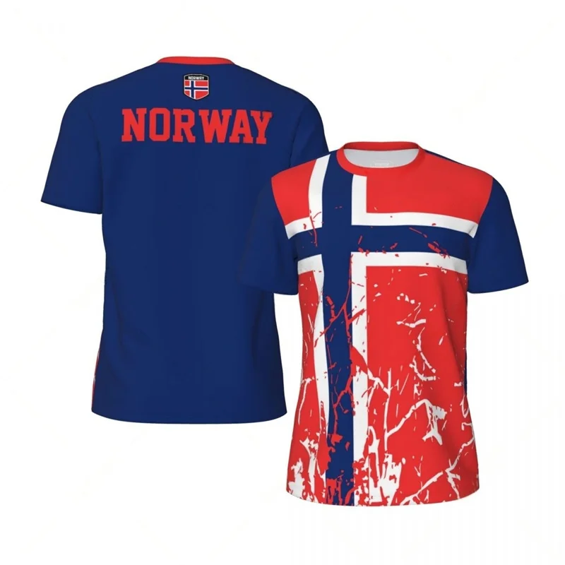 Norway Graphic Men's T-shirt Fashion Sports Loose Short Sleeve Summer New Design 3D Printed Fitness Tees Football T Shirts