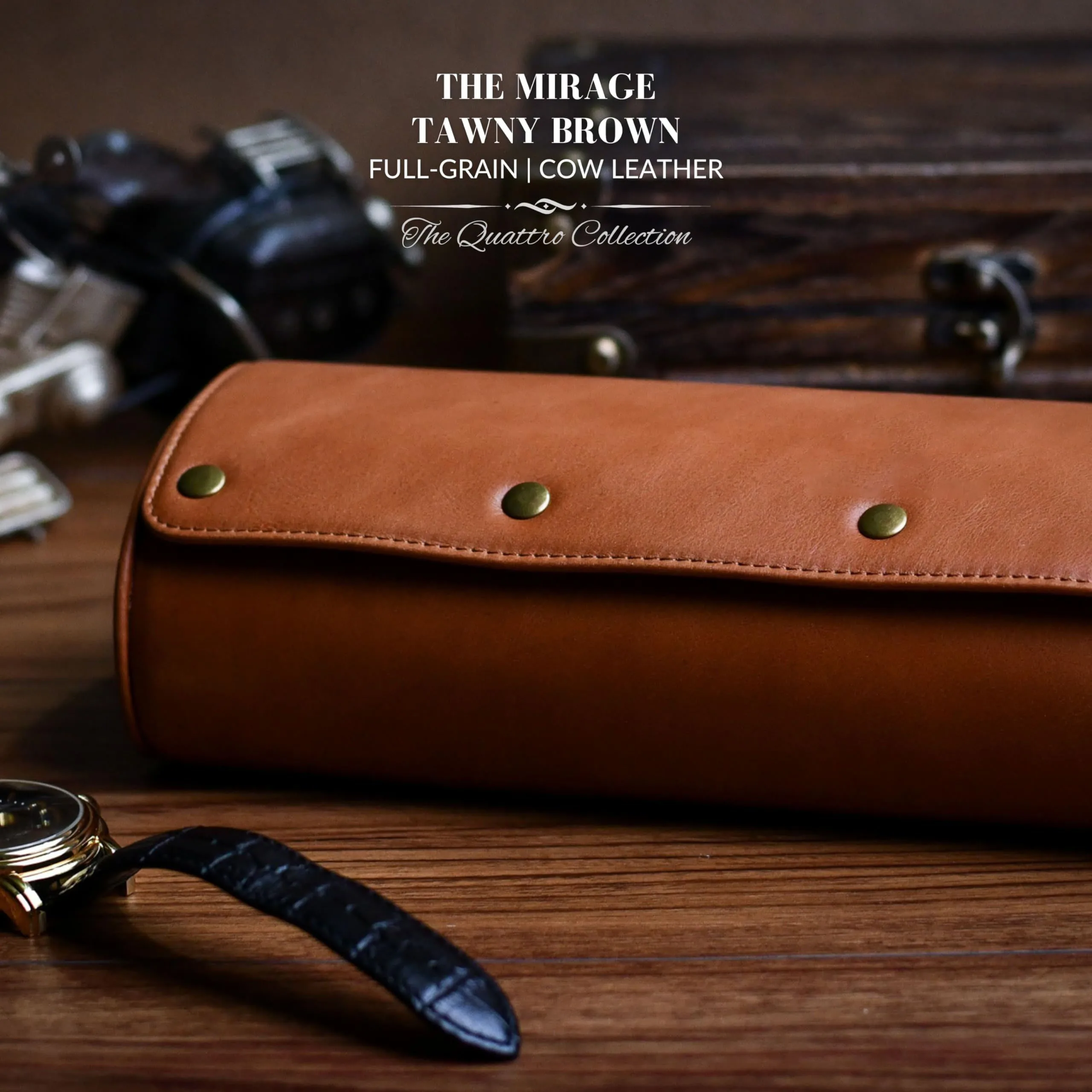 Watch Organizer Box Roll Case-PU Leather Watch Travel Case for Men and Women-4 Watch Carrying Case and Display, Watch Organizer