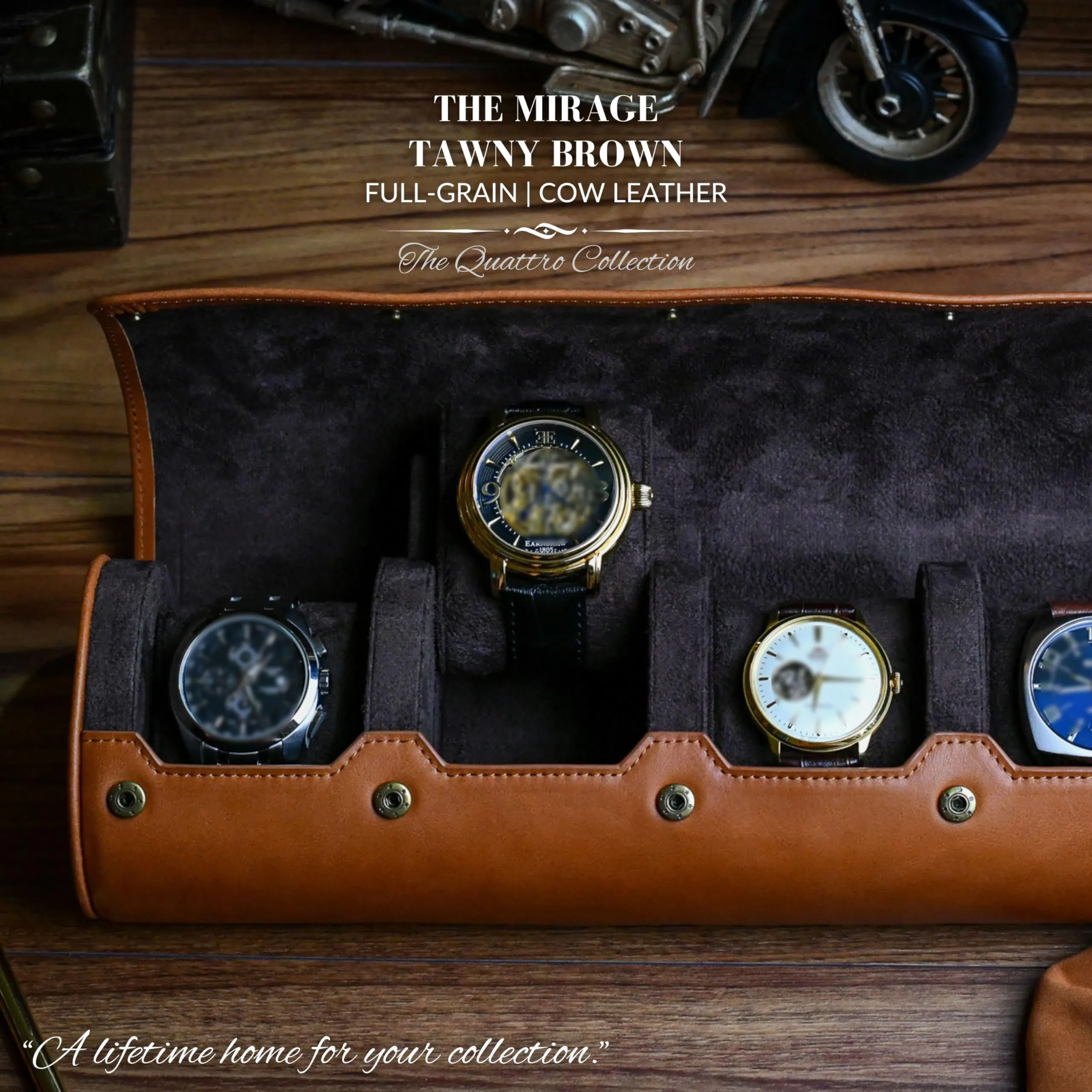 Watch Organizer Box Roll Case-PU Leather Watch Travel Case for Men and Women-4 Watch Carrying Case and Display, Watch Organizer