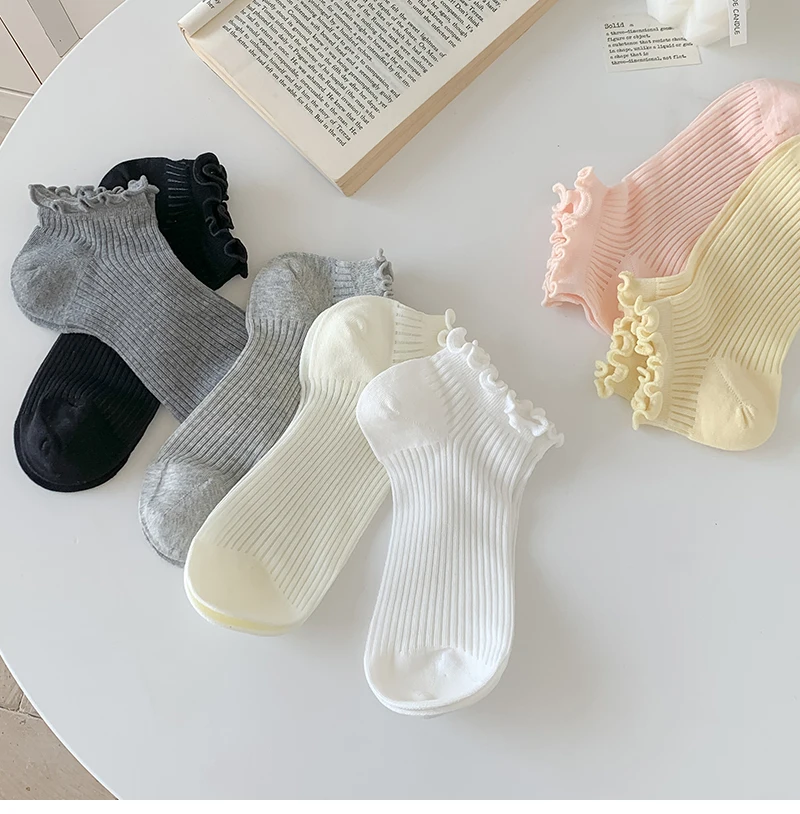 Socks For Women Summer New Plain Casual Daily Sweet Ruffle Socks Thin Breathable Hollow Out Fashion Frilly Female Short Socks