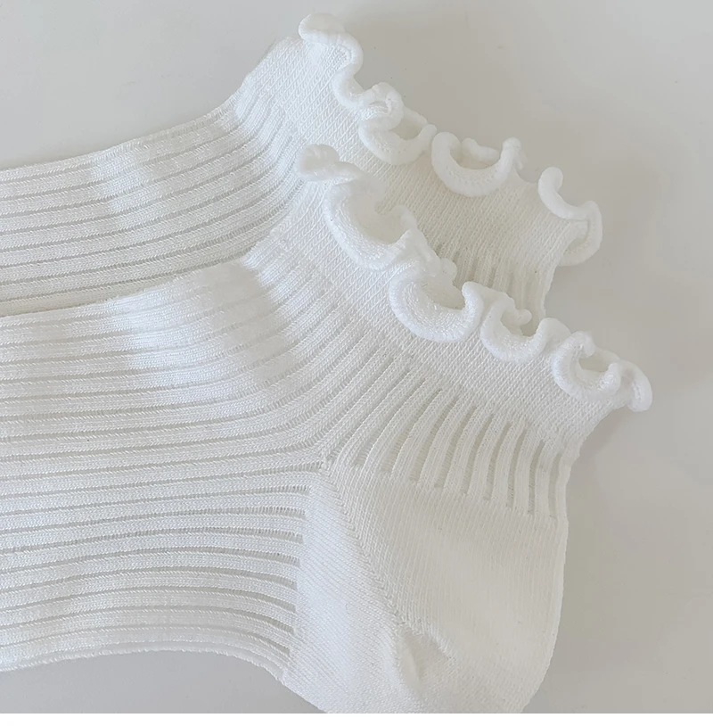 Socks For Women Summer New Plain Casual Daily Sweet Ruffle Socks Thin Breathable Hollow Out Fashion Frilly Female Short Socks