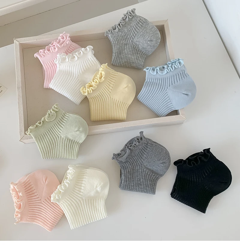 Socks For Women Summer New Plain Casual Daily Sweet Ruffle Socks Thin Breathable Hollow Out Fashion Frilly Female Short Socks