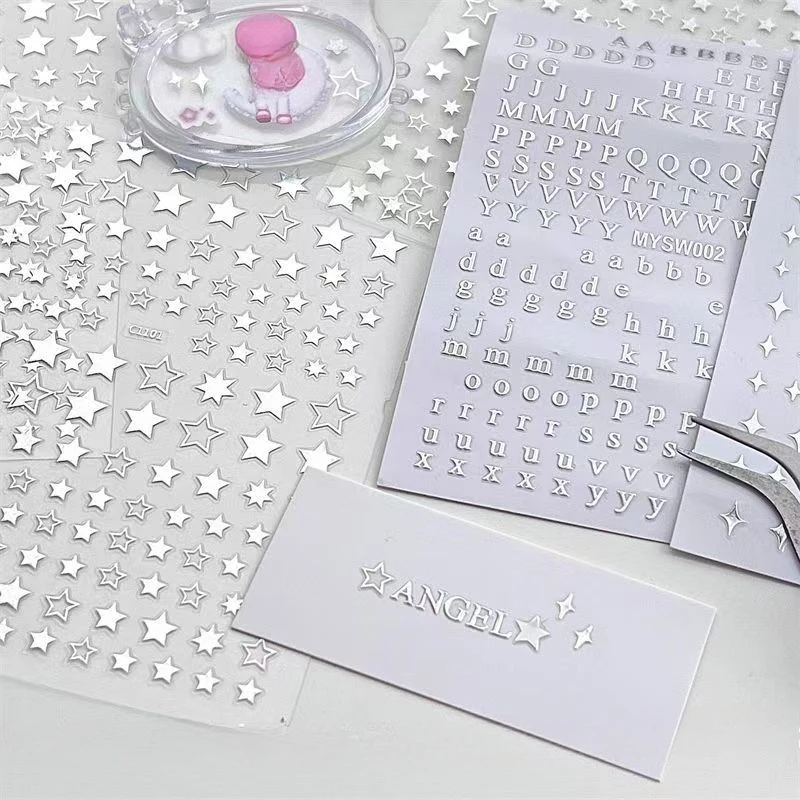 3pcs Silver Star Stickers DIY Scrapbooking Journal Album Decor Stickers Aesthetic Letters Starburst Stickers Korean Stationery