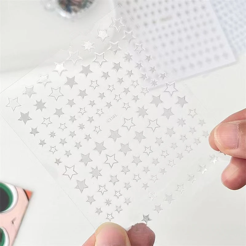 3pcs Silver Star Stickers DIY Scrapbooking Journal Album Decor Stickers Aesthetic Letters Starburst Stickers Korean Stationery