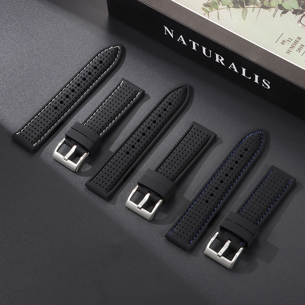 Premium Silicone Watch Band Waterproof Soft Rubber Strap 20mm 22mm 24mm Breathable Watch Strap Replacement for Universal Watch
