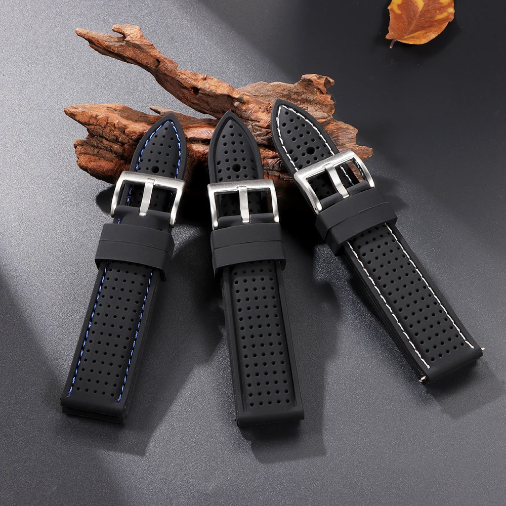 Premium Silicone Watch Band Waterproof Soft Rubber Strap 20mm 22mm 24mm Breathable Watch Strap Replacement for Universal Watch