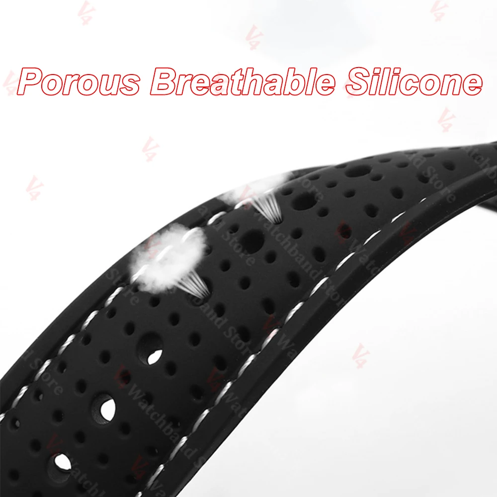 Premium Silicone Watch Band Waterproof Soft Rubber Strap 20mm 22mm 24mm Breathable Watch Strap Replacement for Universal Watch
