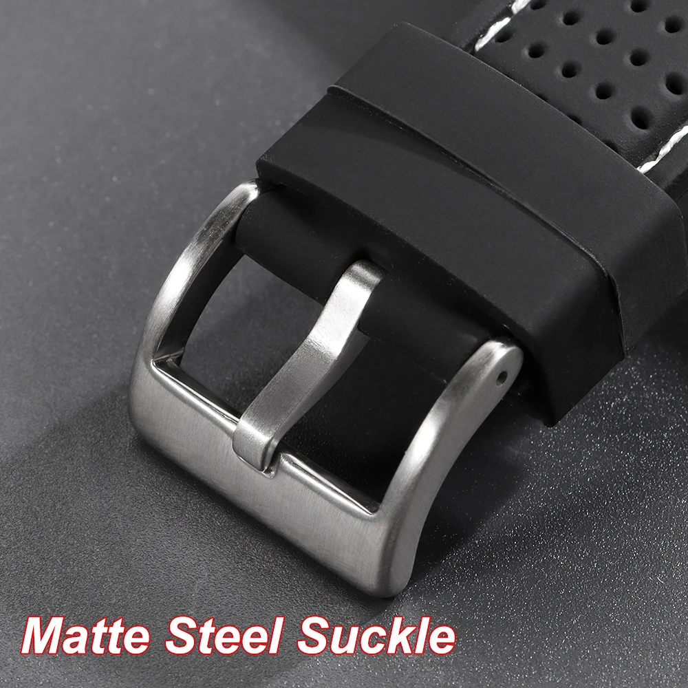 Premium Silicone Watch Band Waterproof Soft Rubber Strap 20mm 22mm 24mm Breathable Watch Strap Replacement for Universal Watch