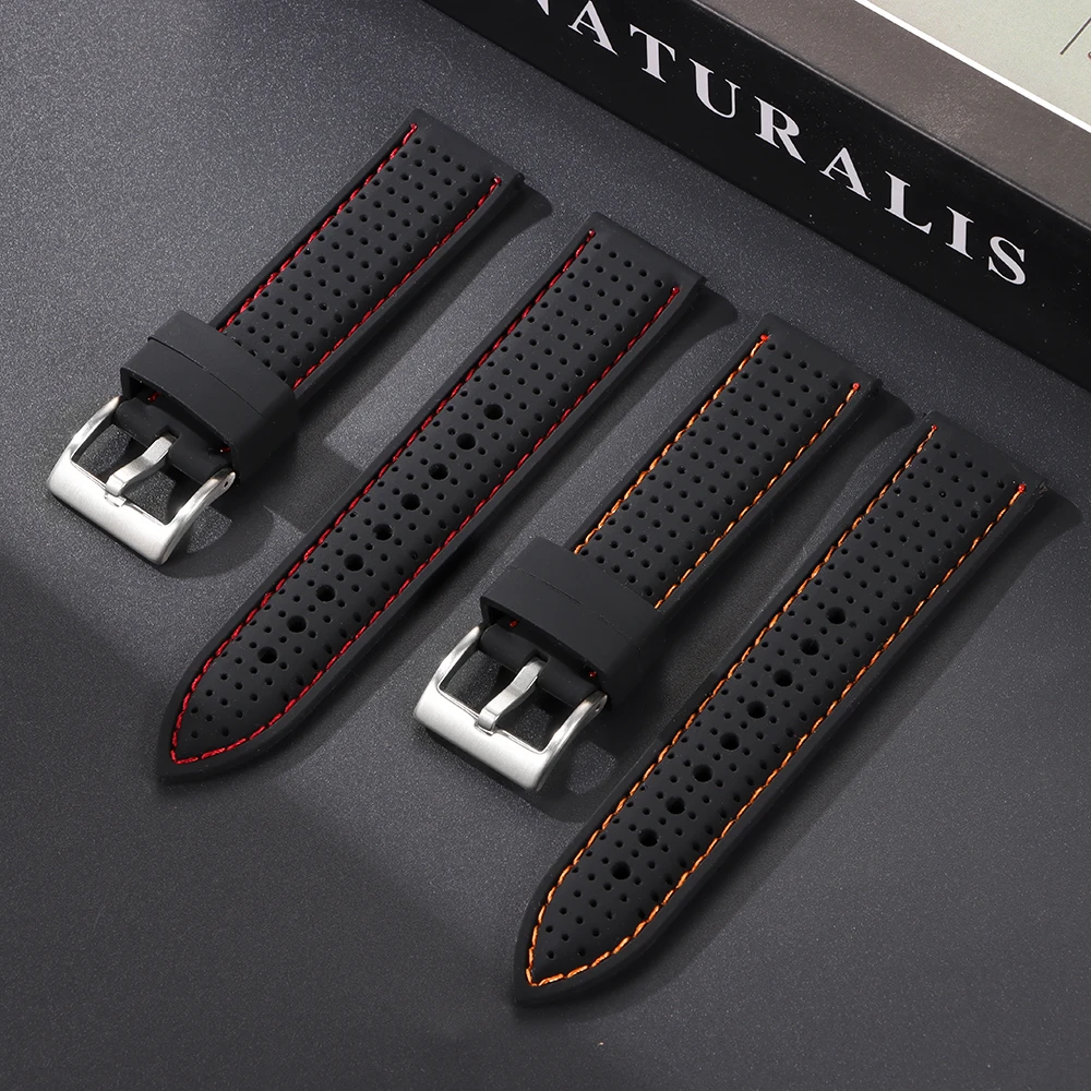 Premium Silicone Watch Band Waterproof Soft Rubber Strap 20mm 22mm 24mm Breathable Watch Strap Replacement for Universal Watch