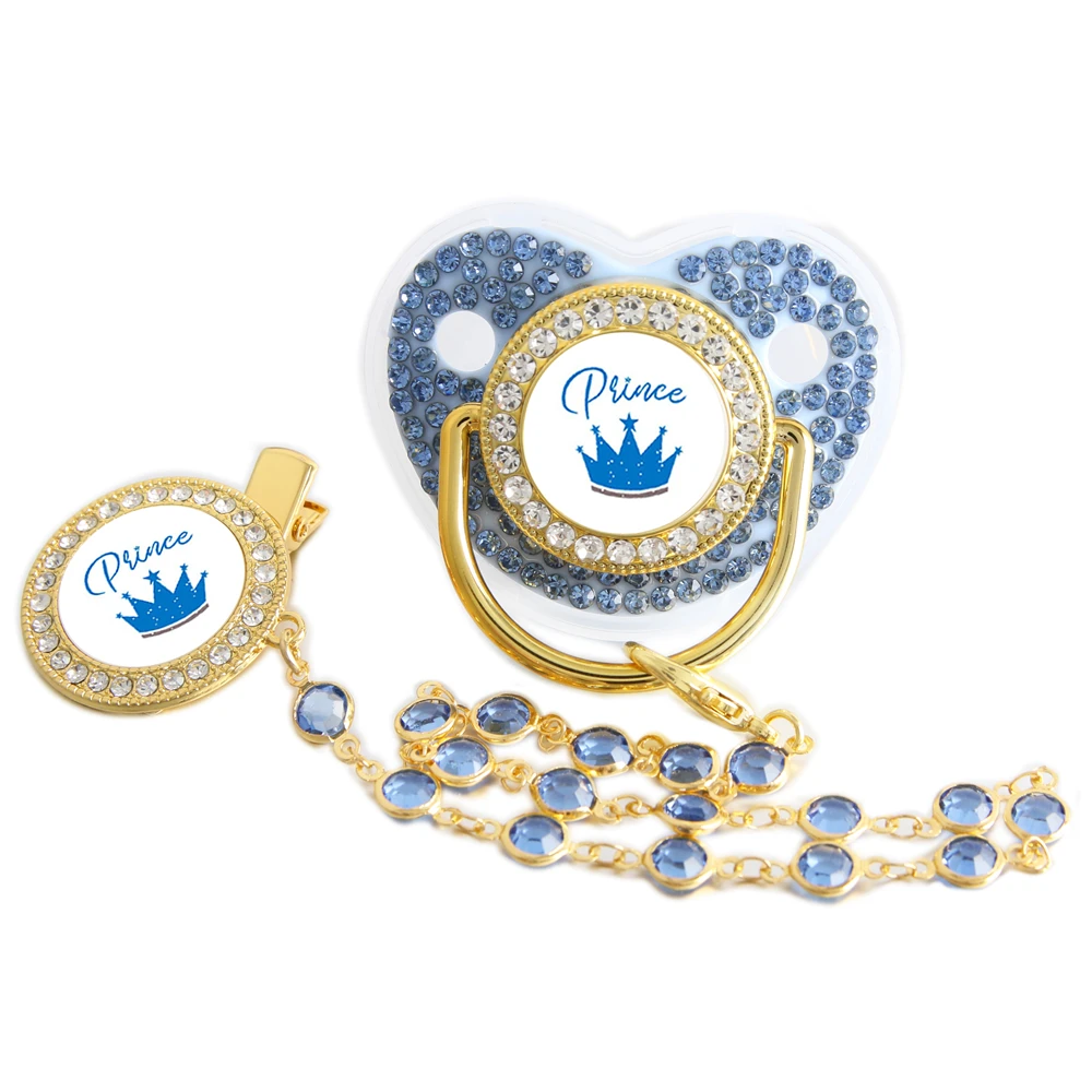 Bling Princess Pacifier With Gem Luxury Weaning Pacifier Baby Nipple With Chain Clip Newborn Prince Baby Dummy Soother