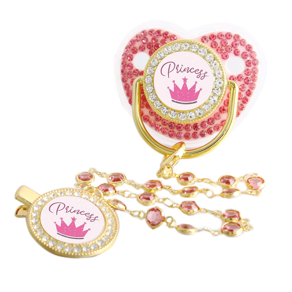 Bling Princess Pacifier With Gem Luxury Weaning Pacifier Baby Nipple With Chain Clip Newborn Prince Baby Dummy Soother