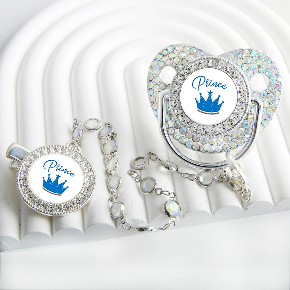 Bling Princess Pacifier With Gem Luxury Weaning Pacifier Baby Nipple With Chain Clip Newborn Prince Baby Dummy Soother