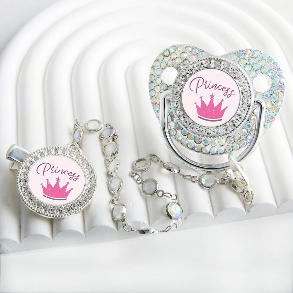 Bling Princess Pacifier With Gem Luxury Weaning Pacifier Baby Nipple With Chain Clip Newborn Prince Baby Dummy Soother
