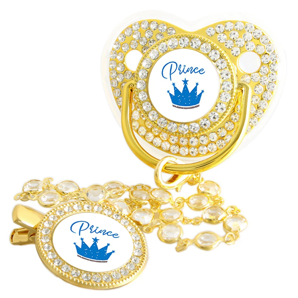 Bling Princess Pacifier With Gem Luxury Weaning Pacifier Baby Nipple With Chain Clip Newborn Prince Baby Dummy Soother
