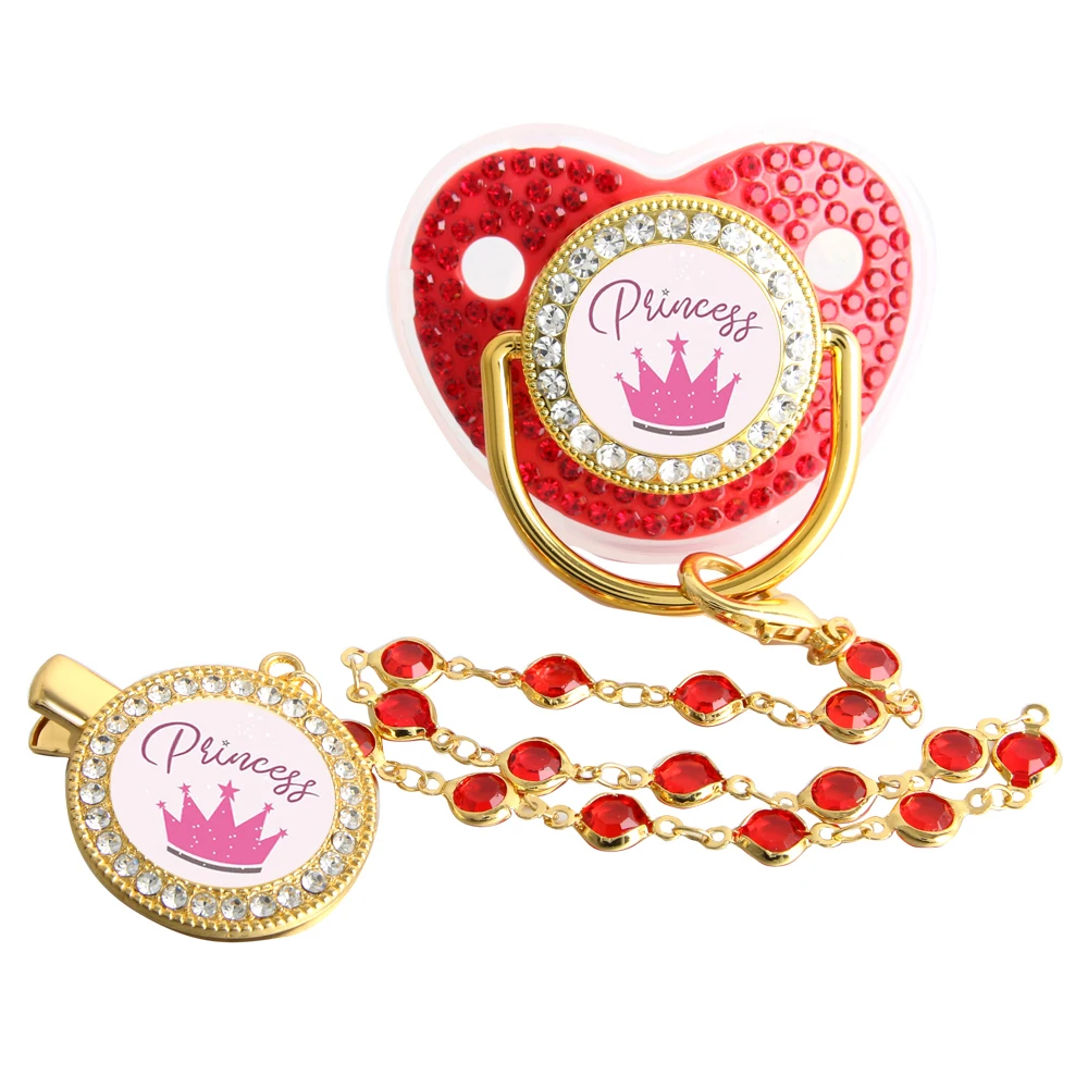 Bling Princess Pacifier With Gem Luxury Weaning Pacifier Baby Nipple With Chain Clip Newborn Prince Baby Dummy Soother