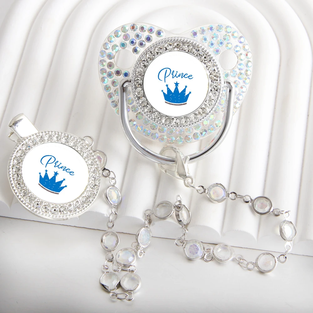 Bling Princess Pacifier With Gem Luxury Weaning Pacifier Baby Nipple With Chain Clip Newborn Prince Baby Dummy Soother